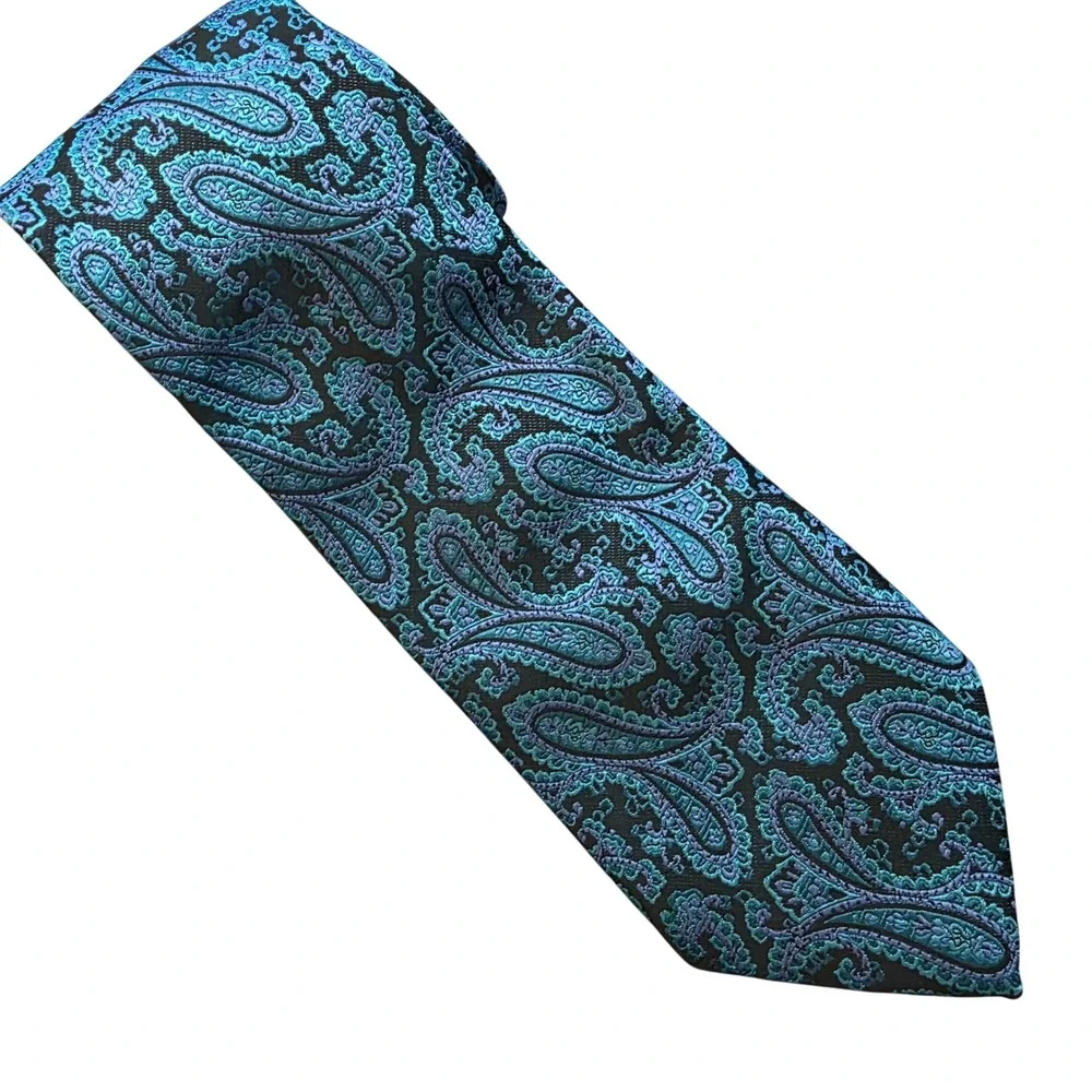 Valerio‎ Garati Paisley Neck Tie Blue Black Paisley Print Formal Mens